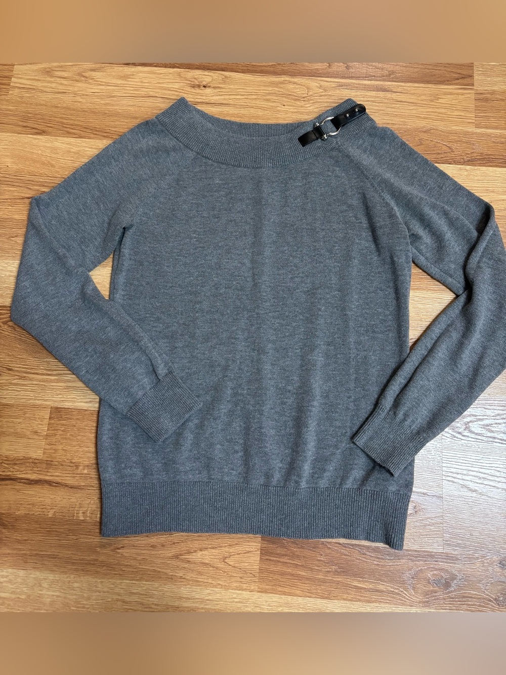 Lauren Ralph Lauren Gray Buckle Collar Knit Long Sleeve Sweater Women's Large